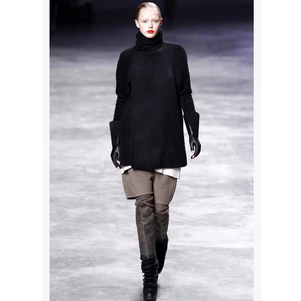 Rick Owens Runway 100% Cashmere Quarter Collarless Minimilist Coat